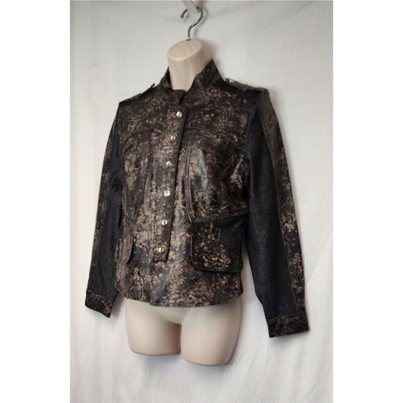 H&D Classic Leather Collection Womens Large Leather Denim Biker Style Jacket M - Picture 3 of 11